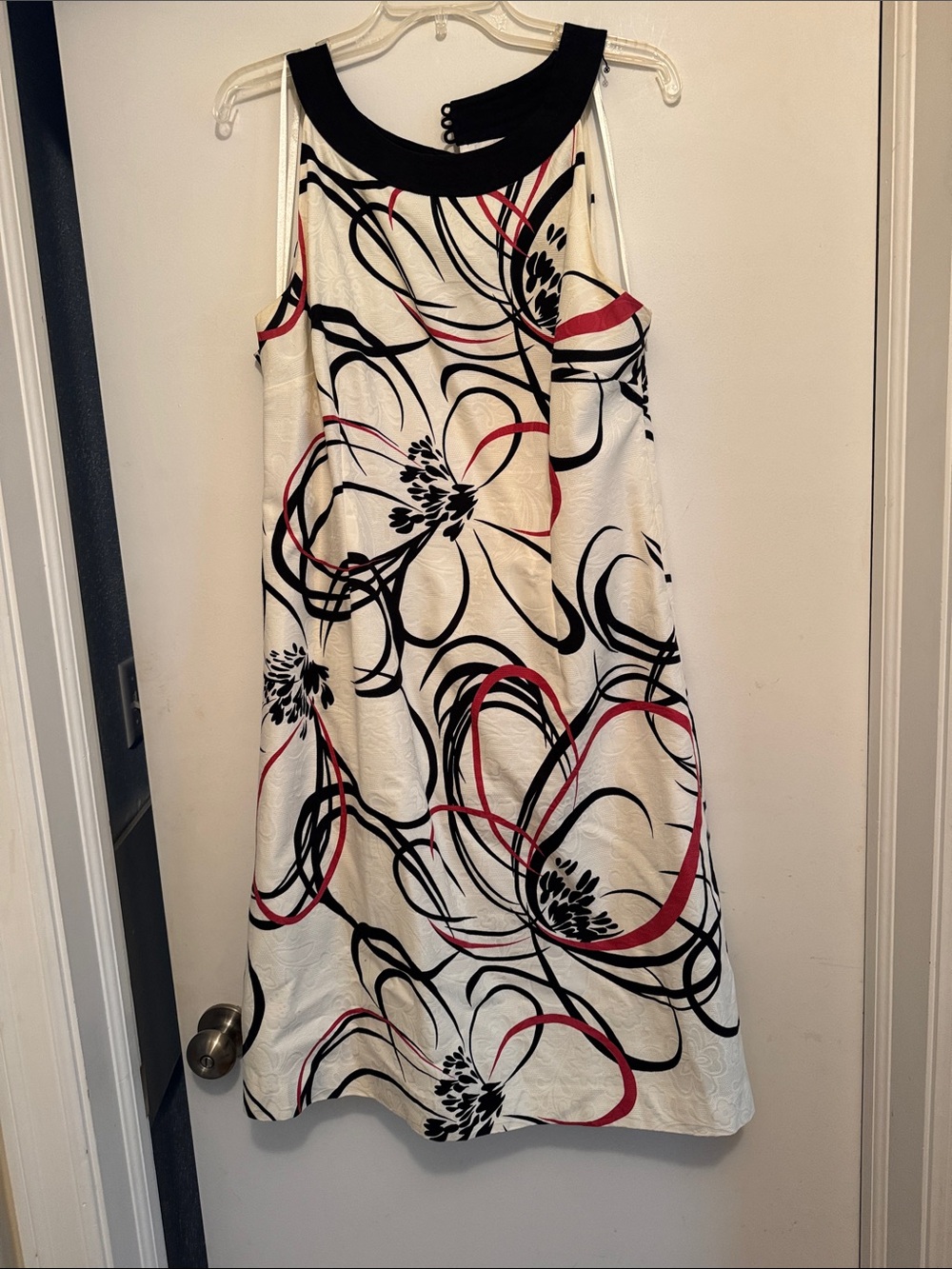 Ann Taylor White Midi Dress with Black & Red Abstract Floral